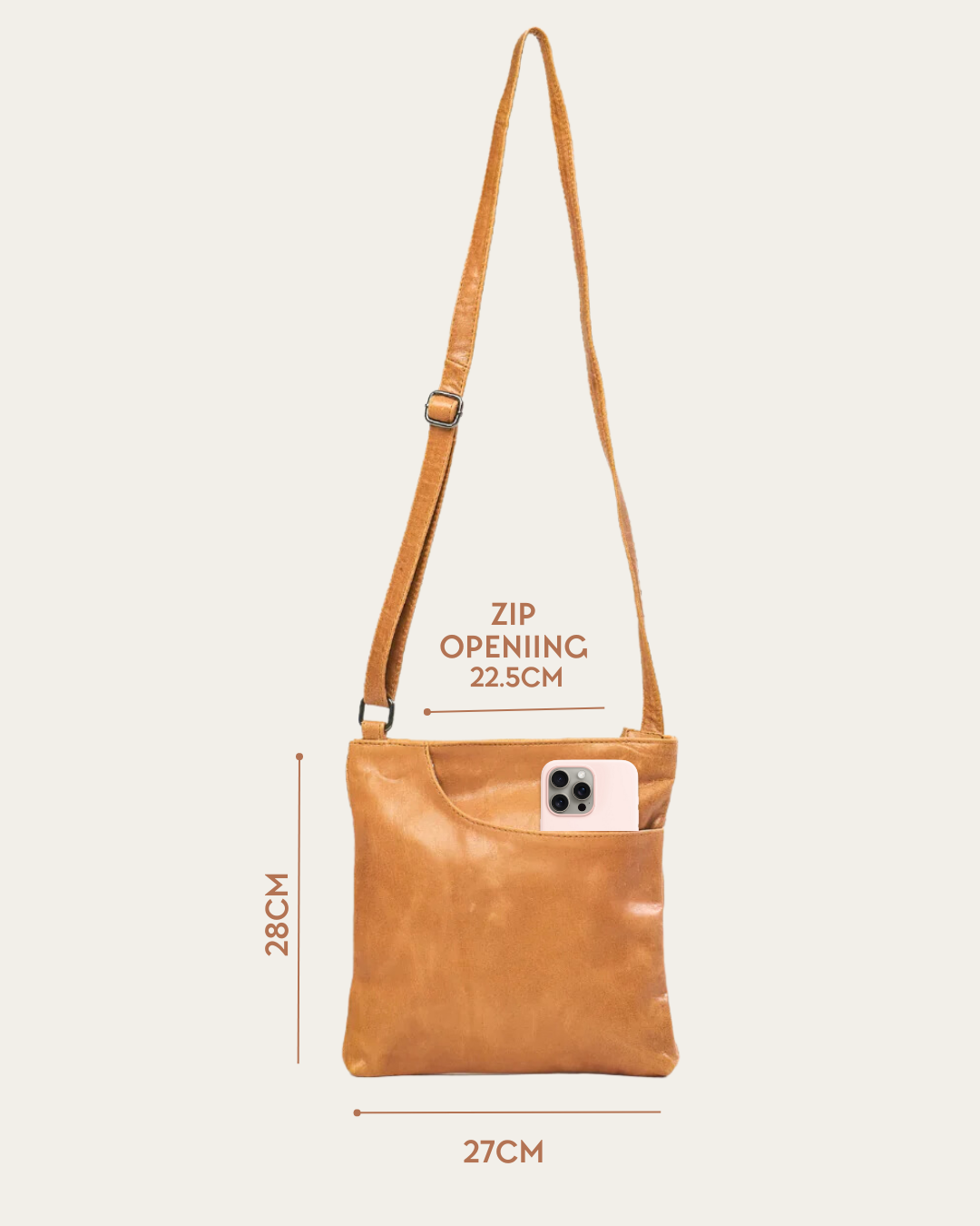 Almond Bare Leather Betty Bag showing features