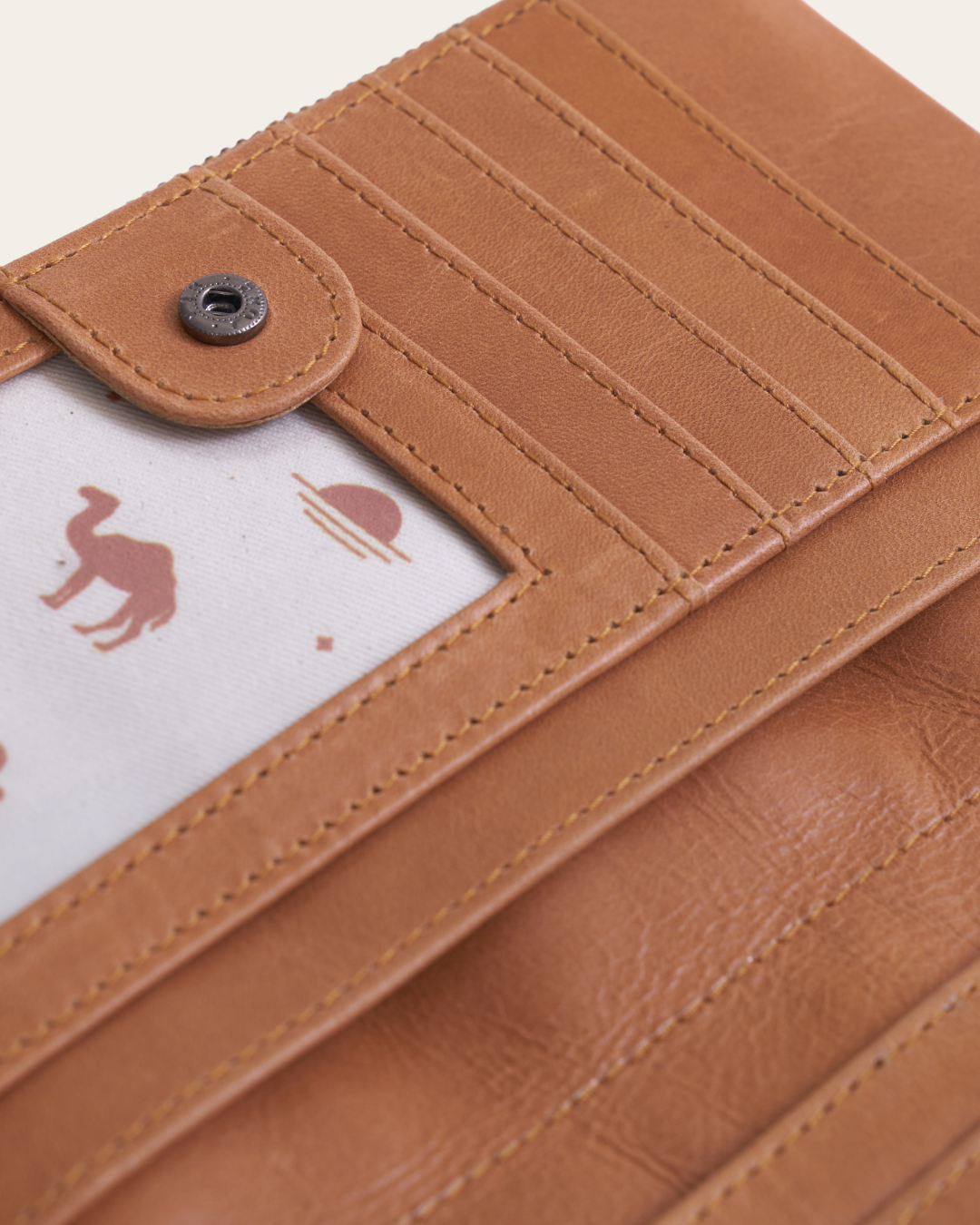 Almond Bare Leather Safii Wallet showing inside features