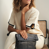 Black Bare Leather Foldover Clutch