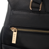 Image showing the gold zip and gold hardware on the back of the Bare Leather Lottie Backpack
