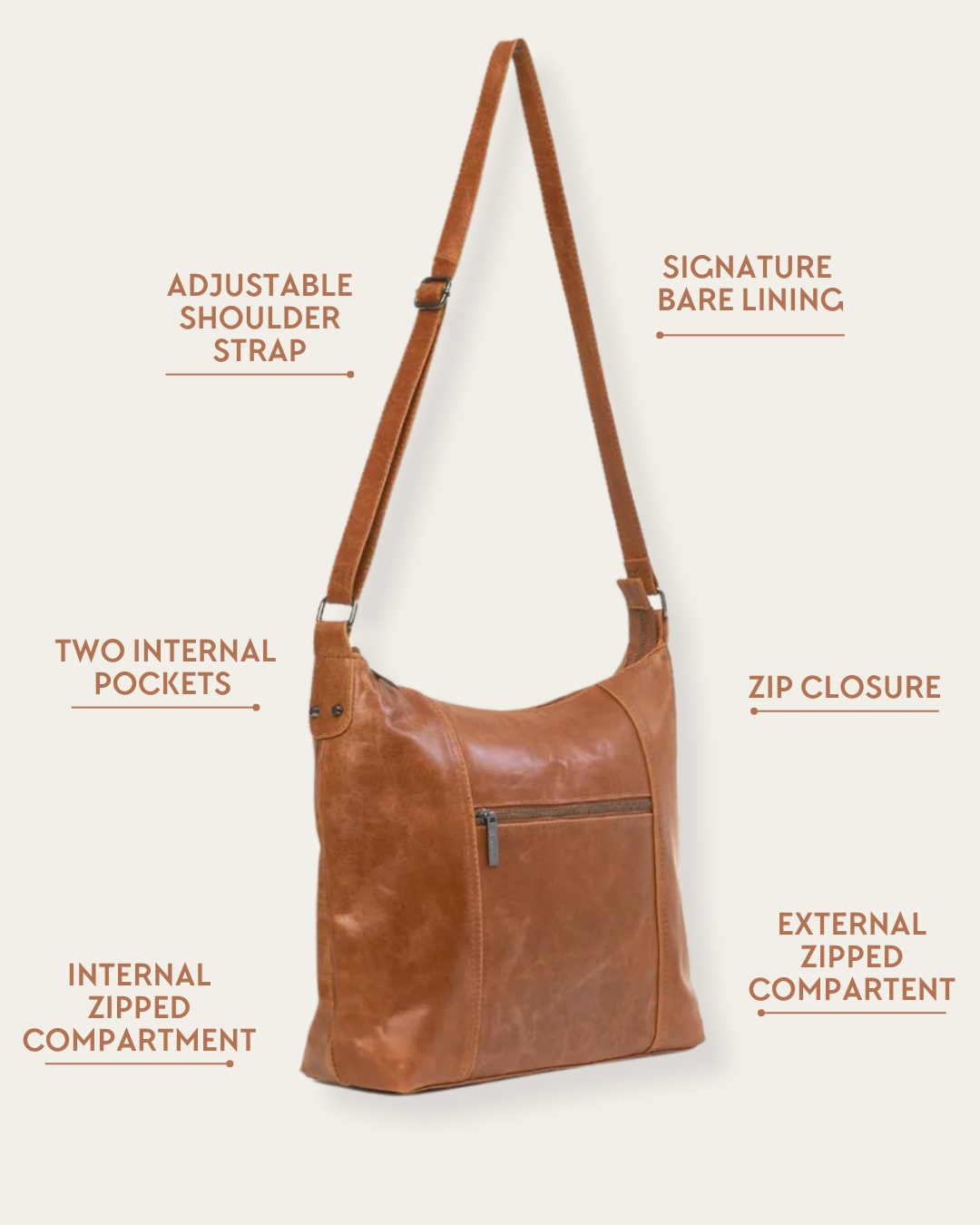 Camel Bare Leather Barcelona Bag