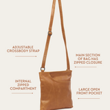 Camel Bare Leather Betty Bag showing features