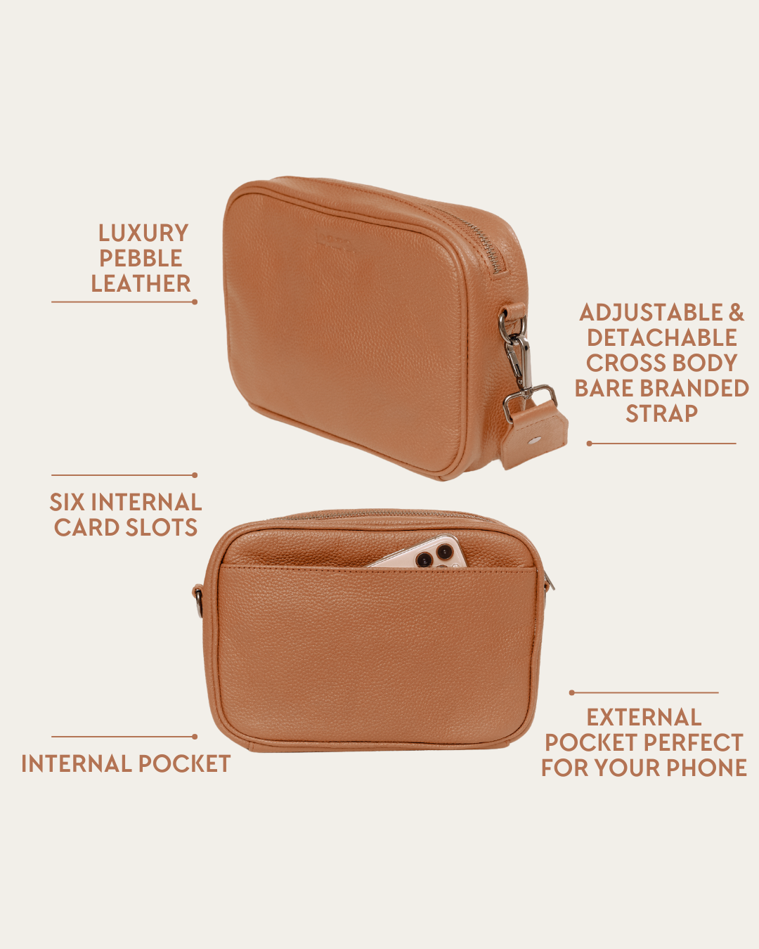 Camel Bare Leather Esme Bag