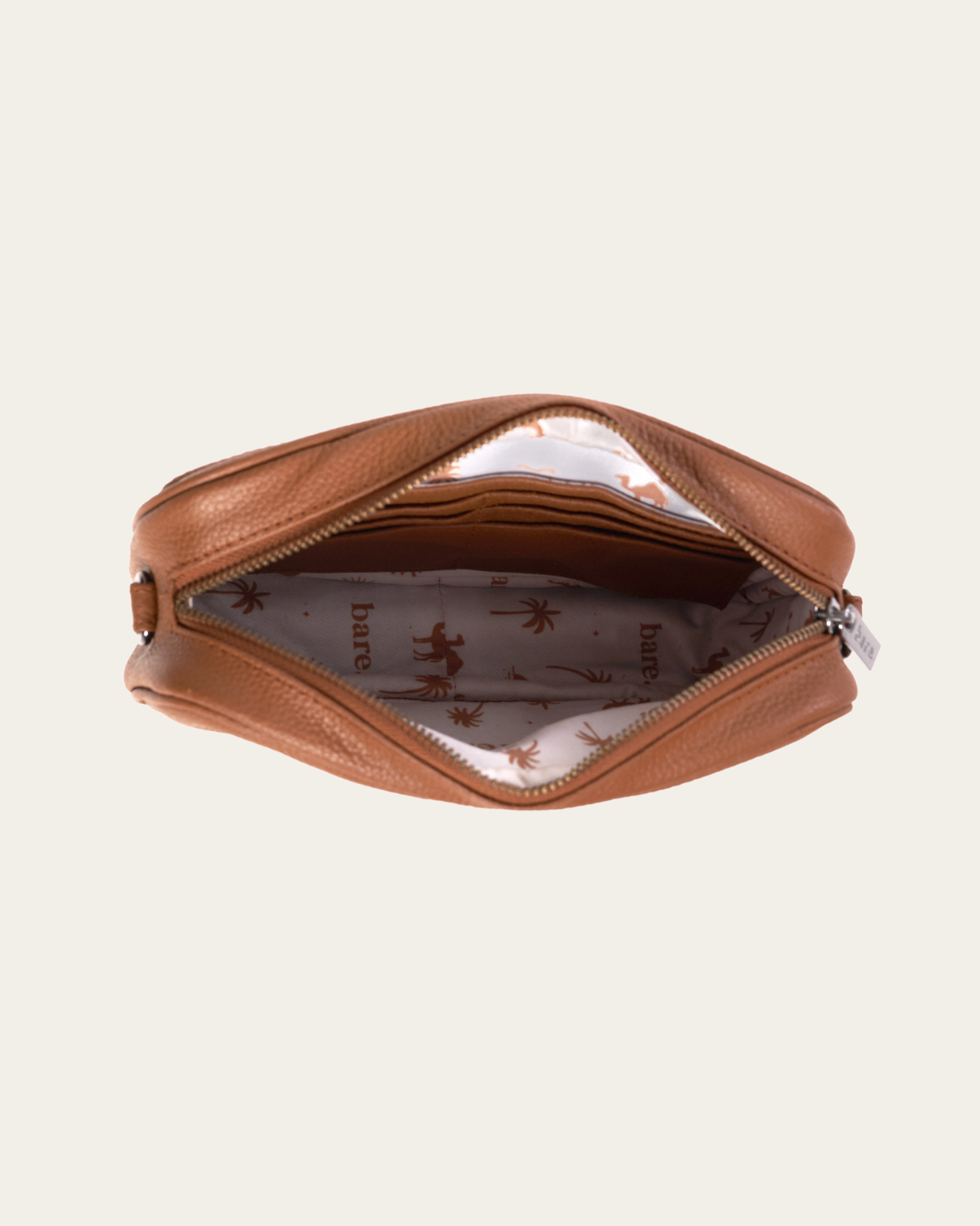 Camel Esme Bag - BARE Leather showing inside features