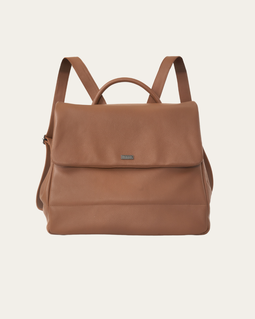 Camel Bare Leather Lottie Backpack. Front