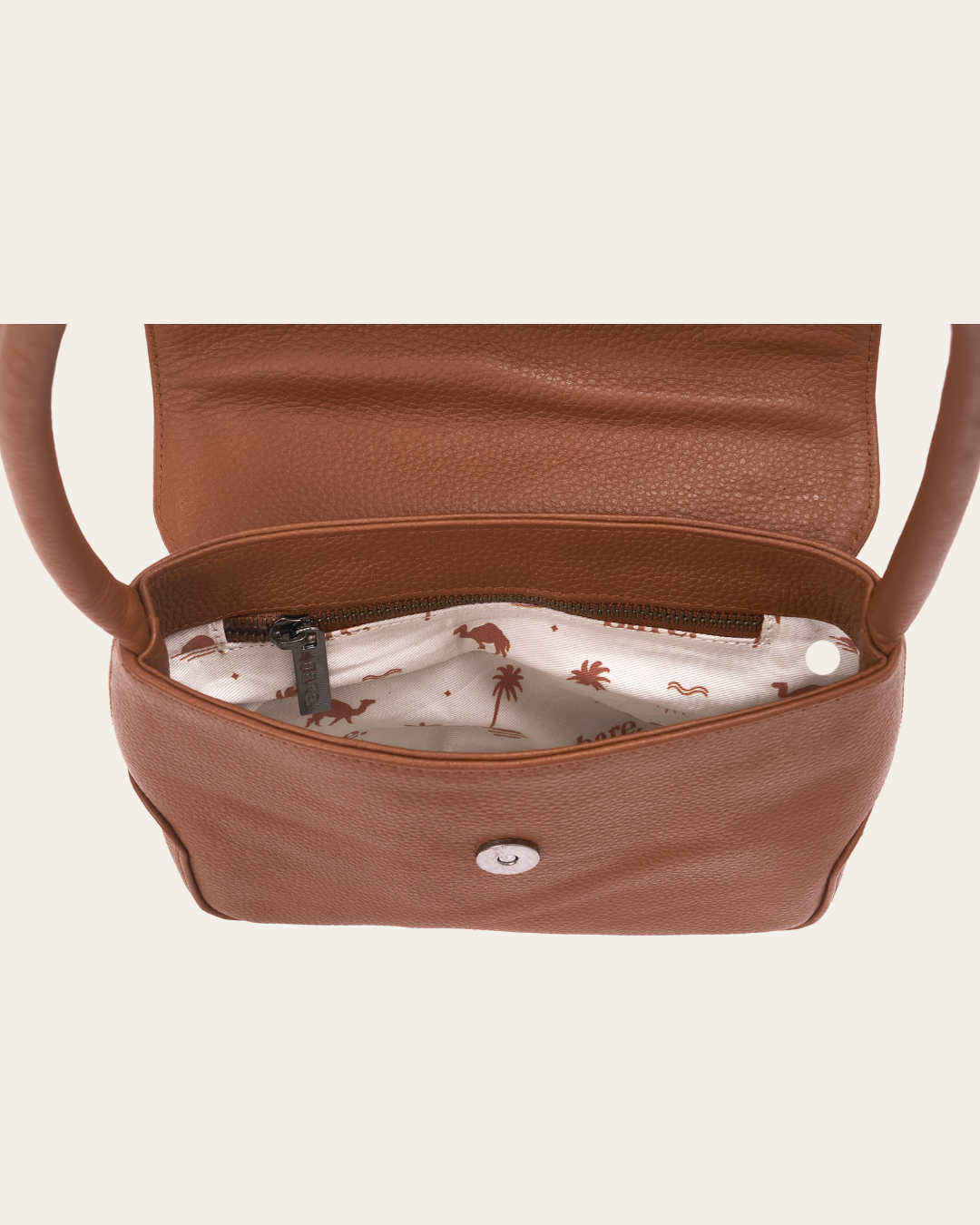 Camel Bare Leather Patsy Bag interior.