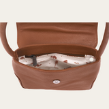 Camel Bare Leather Patsy Bag interior.