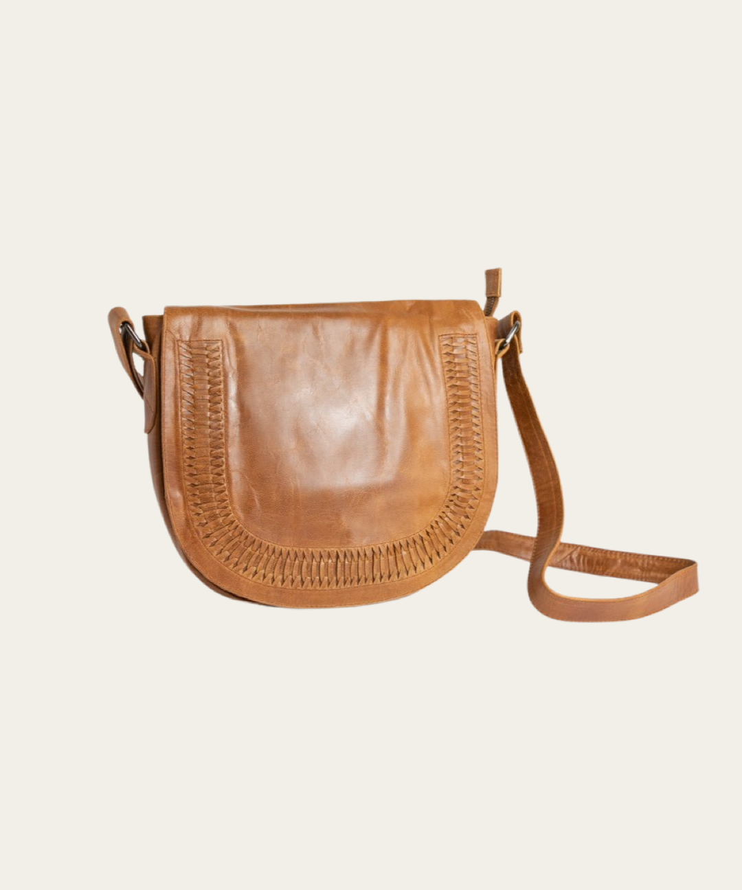 Front image of the Bare Leather Harper bag in Camel