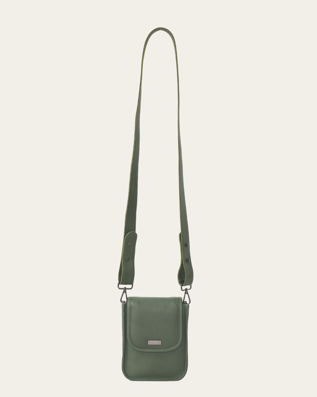 Olive Bare Leather Hadley bag. Front
