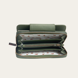 Olive Bare Leather Jorja wallet showing the inside features