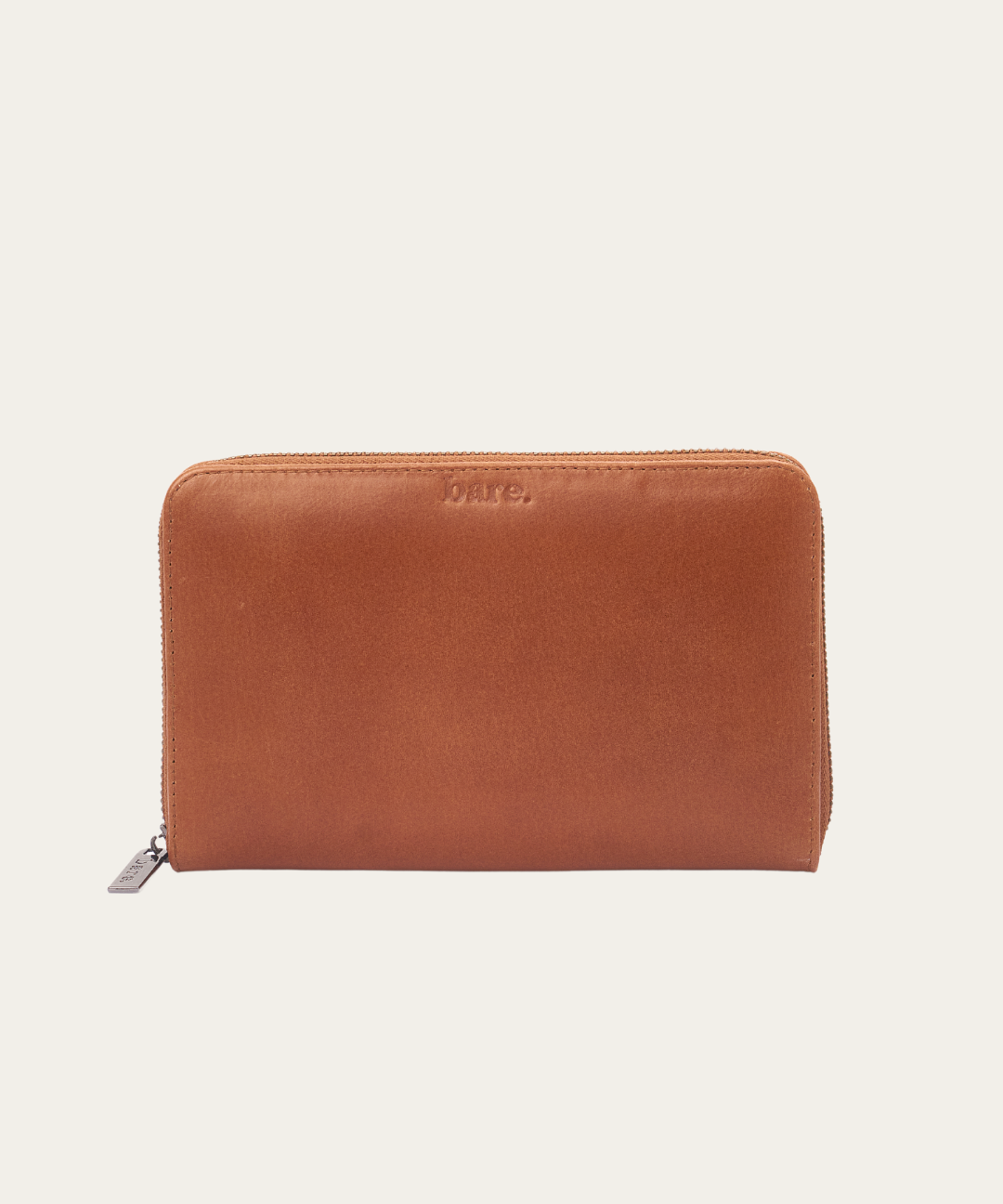 Front view of the Bare Leather Quinn wallet in Camel