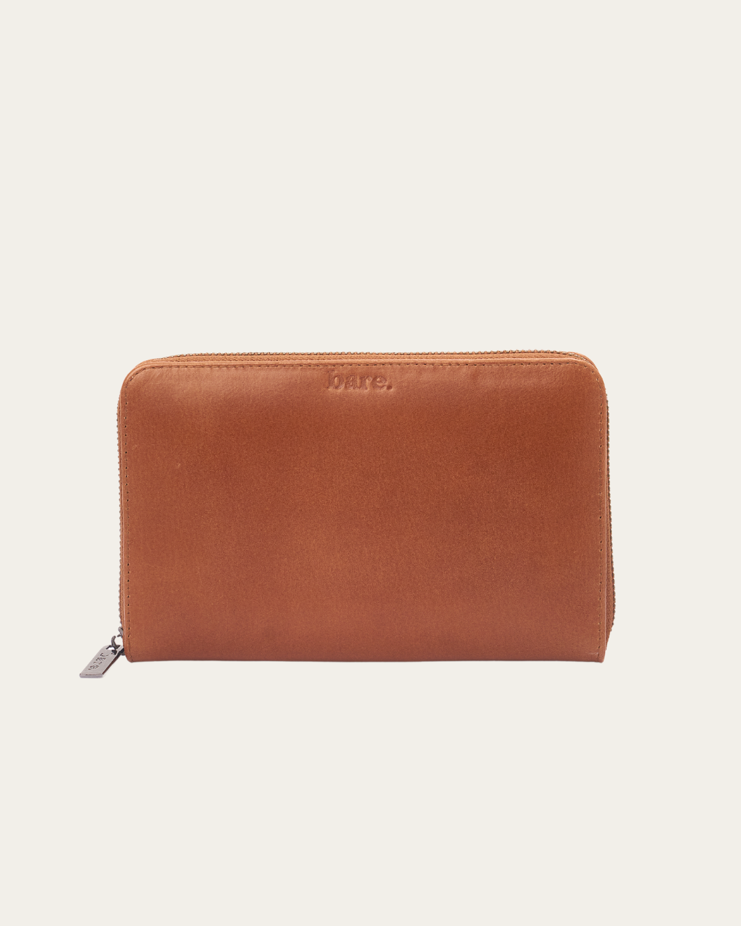 Front view of the Bare Leather Quinn wallet in Camel
