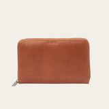 Front view of the Bare Leather Quinn wallet in Camel