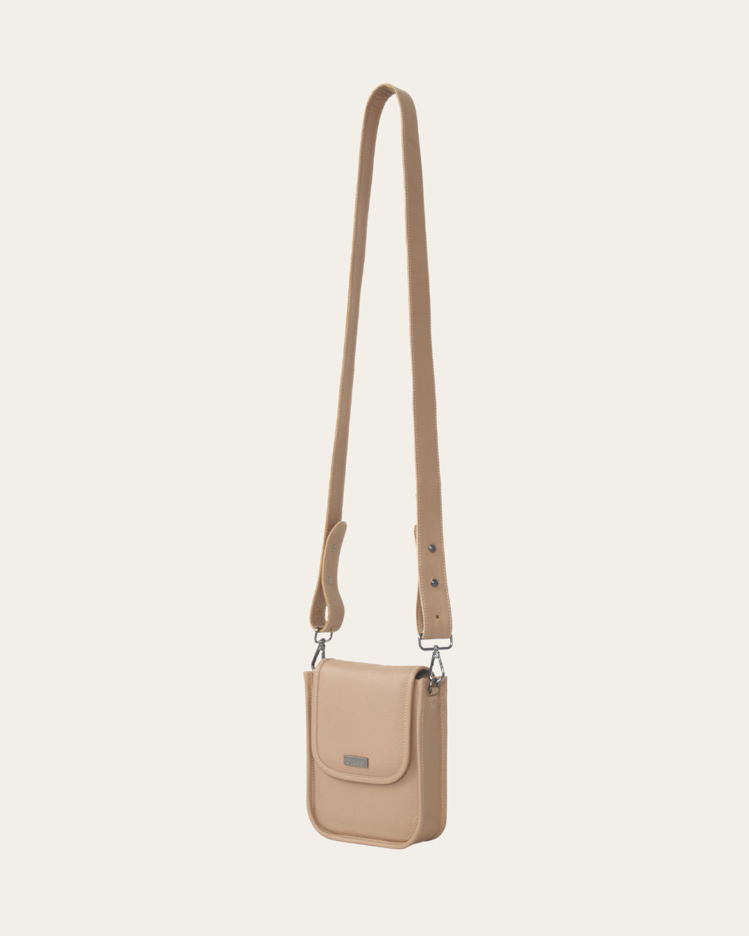 Stone Bare Leather Hadley Bag. Front