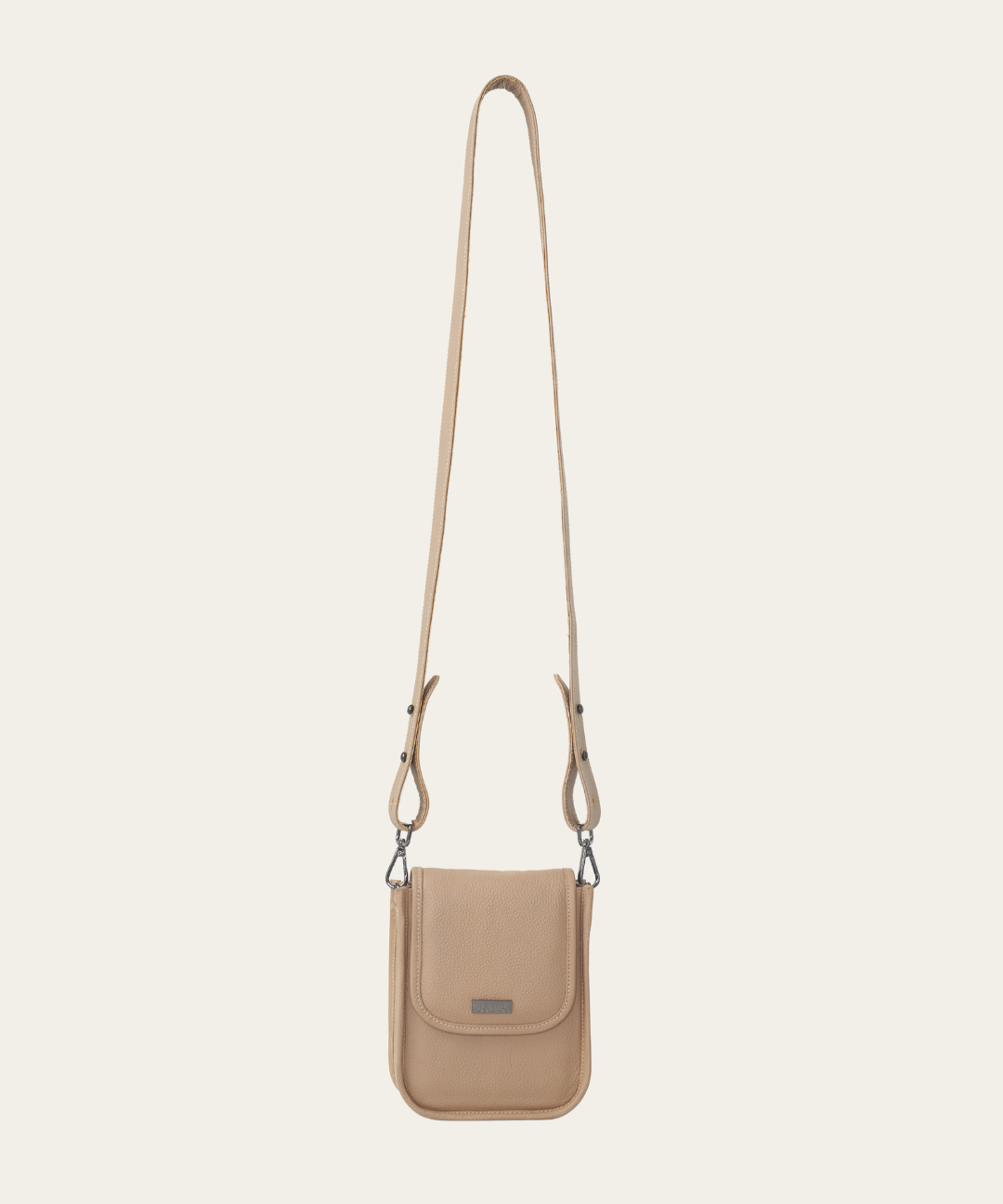 Stone Bare Leather Hadley bag. Front