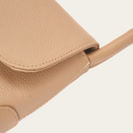 Image shows part of the front of the Bare Leather Patsy bag to show the detail in the stitching.