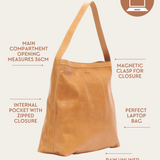 Almond bare Leather Bag showing features