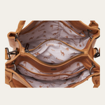 Image shows the inside features of the Almond Bare Leather Remy Bag.