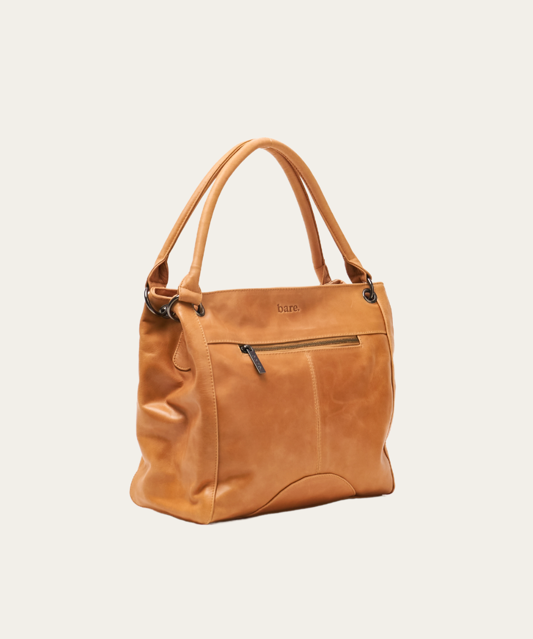 Almond Remy Bare Leather Bag. Front