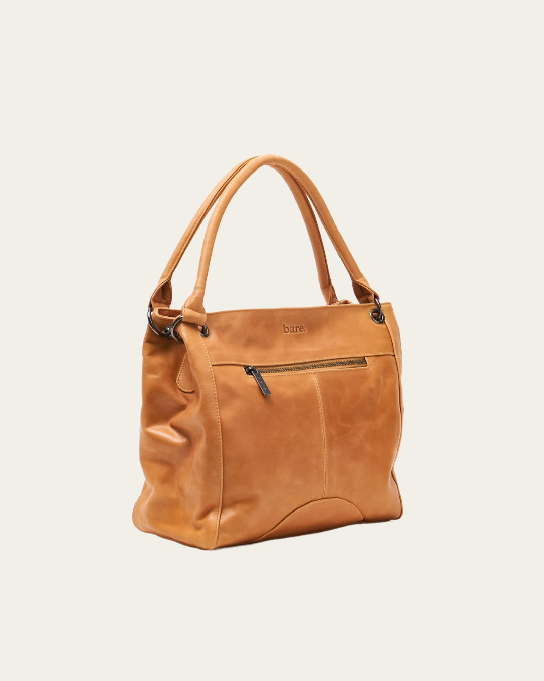 Almond Remy Bare Leather Bag. Front