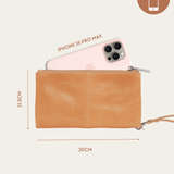 Almond Bare Leather Saffi Wallet showing the dimensions