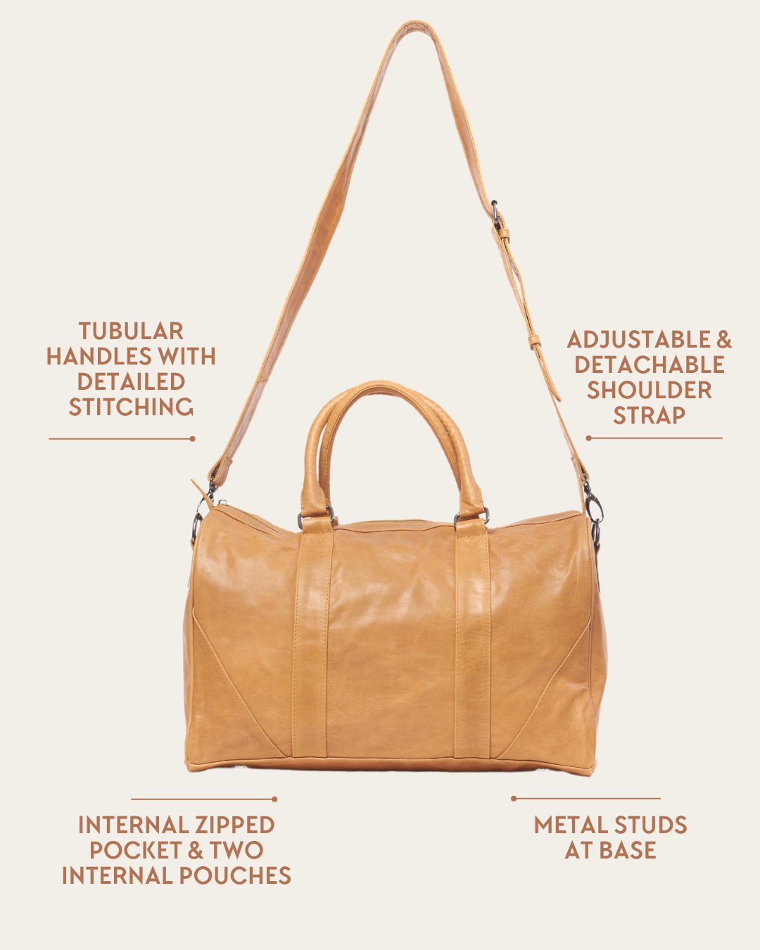 Almond Bare Leather weekender bag