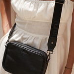 Black Bare Leather Nylon Strap on an Esme Bag