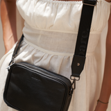 Black Bare Leather Nylon Strap on an Esme Bag