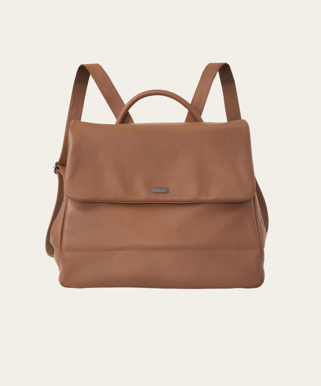 Camel Bare Leather Lottie Backpack. Front