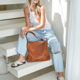 Camel Bare Leather Lulu bag with model