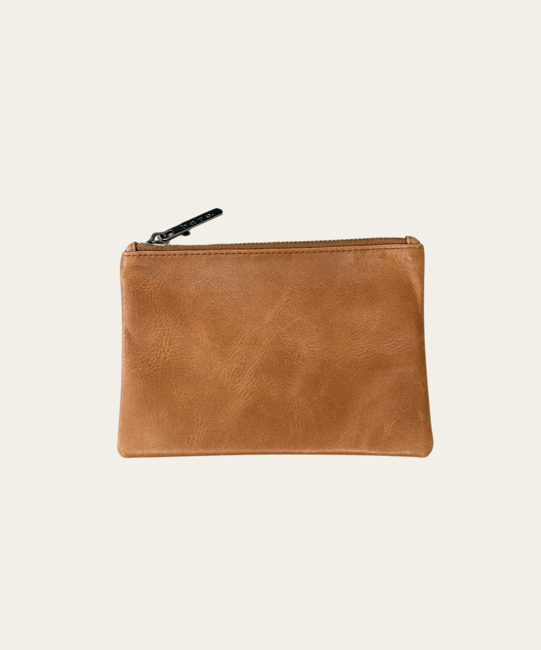 Camel Bare Leather purse with zip.