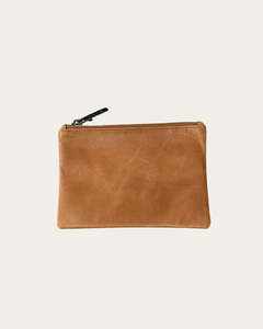 Camel Bare Leather purse with zip.