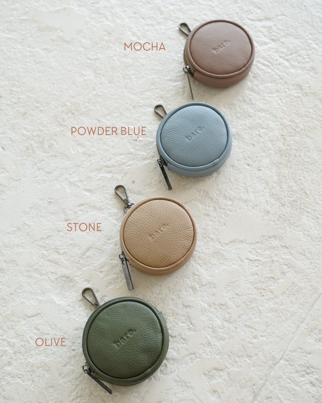 Bare Leather Coin Pouch in four colourways. Mocha, Olive, Stone and Powder Blue
