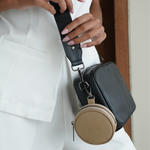 Stone Bare Leather Coin Pouch attached to an Esme bag.