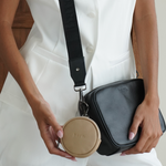 Stone Bare Leather Coin Pouch attached to an Esme bag.