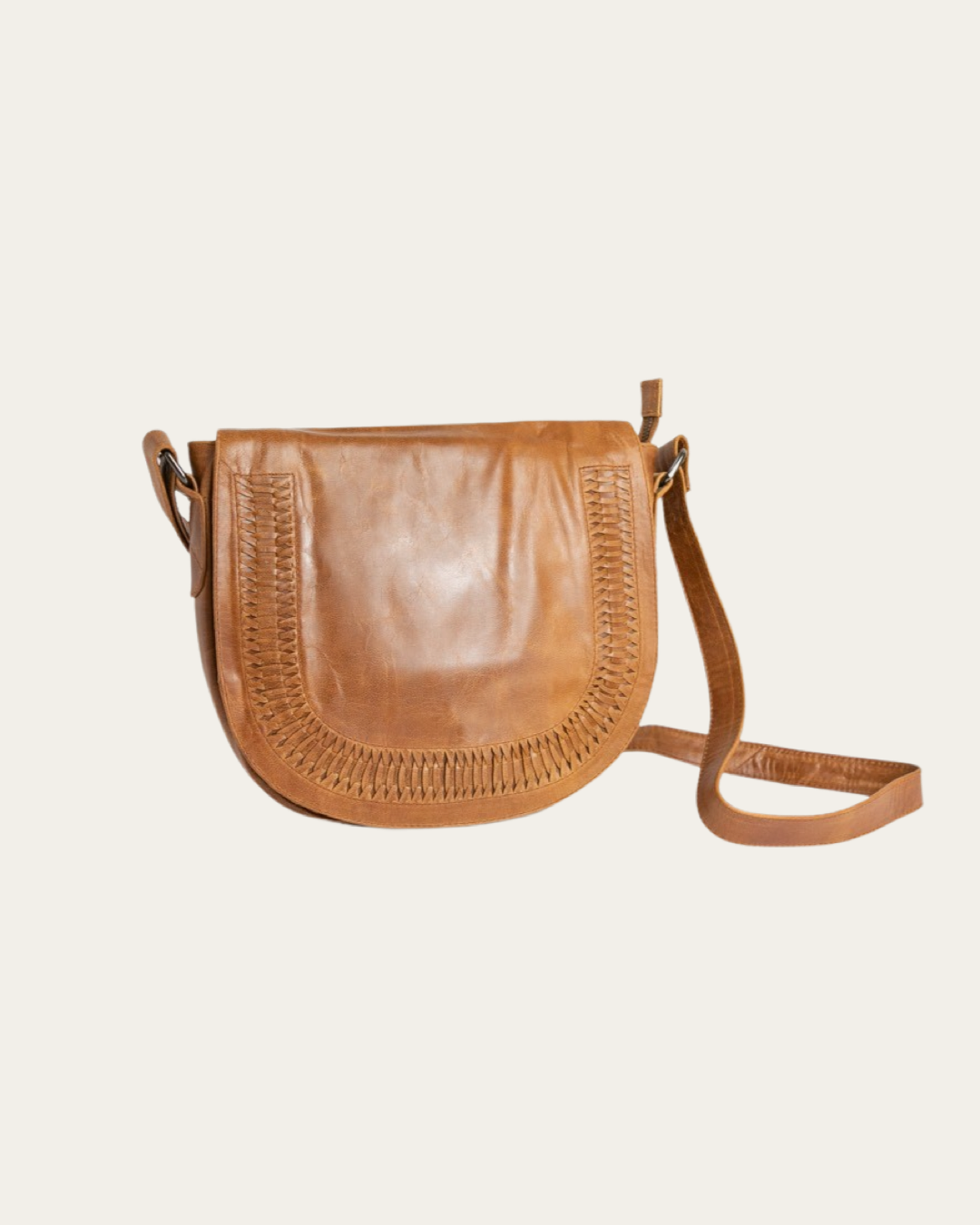 Front image of the Bare Leather Harper bag in Camel