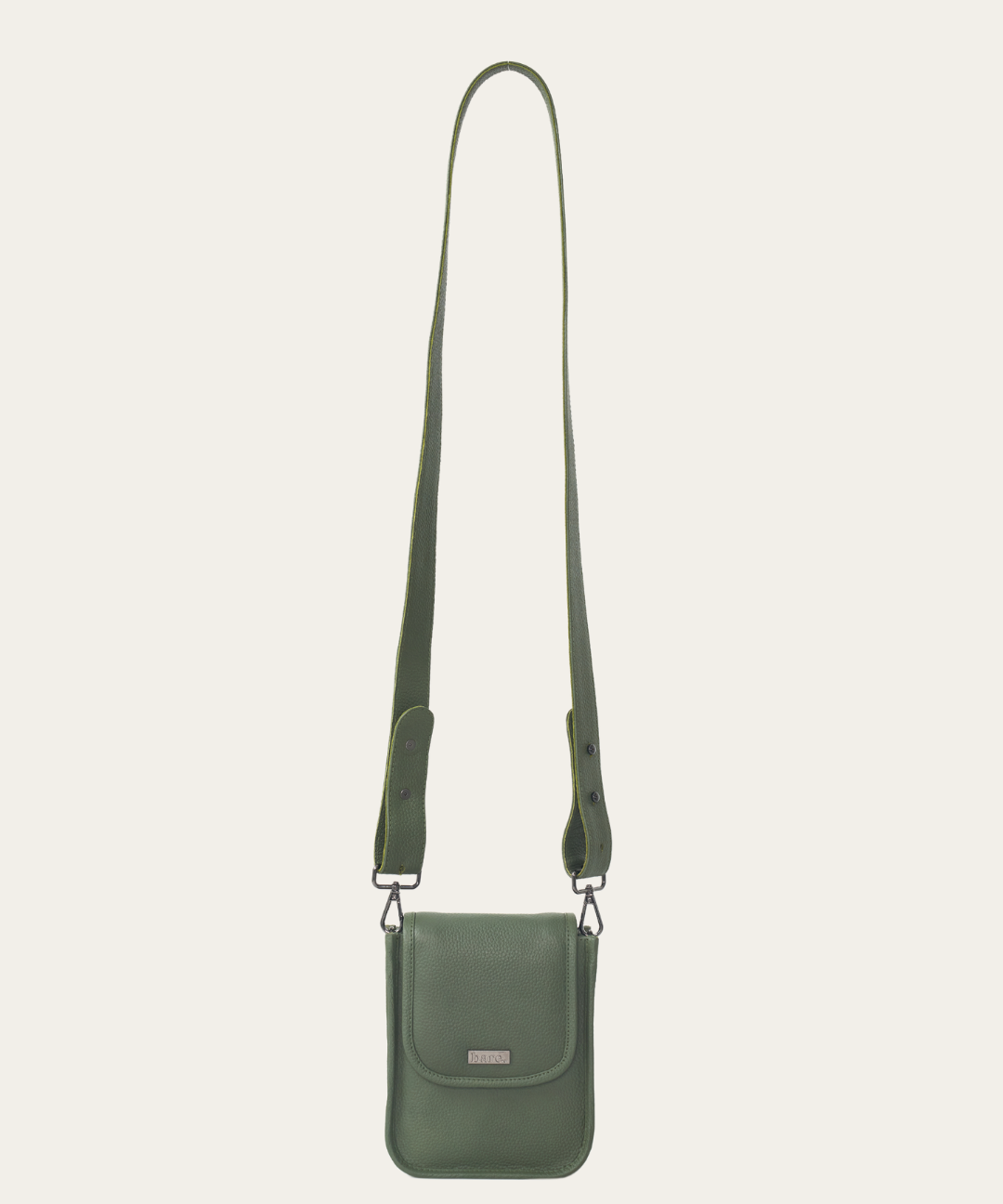 Olive Bare Leather Hadley bag. Front