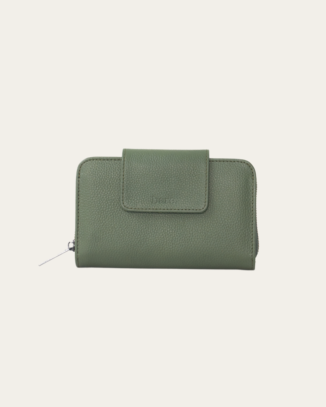 Olive Bare Leather Jorja Wallet. Front