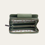 Olive Bare Leather Jorja wallet showing the inside features