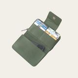 Olive Bare Leather Jorja Wallet showing some of the inside features