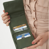Olive Bare Leather Minnie Purse showing internal features 