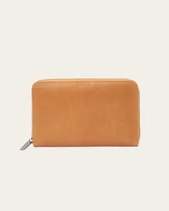 Almond Bare Leather Quinn wallet. Front