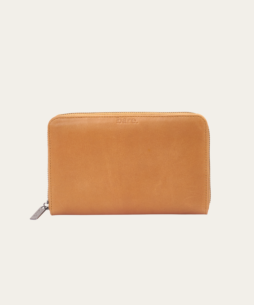 Front image of the Bare Leather Quinn wallet in Almond.