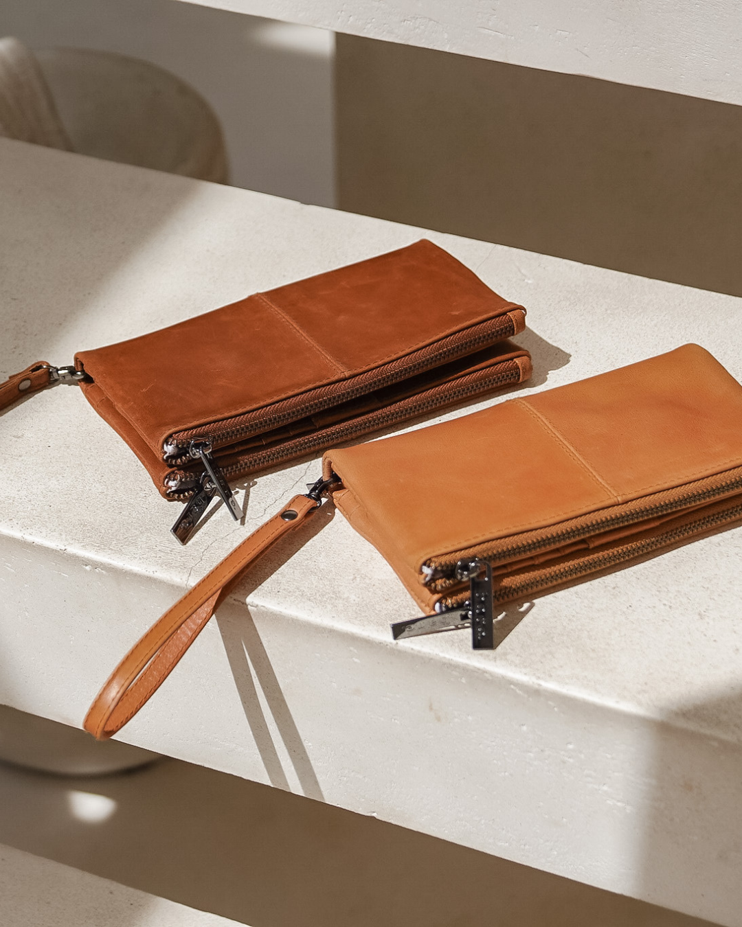 Camel and Almond Bare Leather Saffi wallet