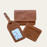 Camel Bare Leather coin purse with luggage tag and card wallet