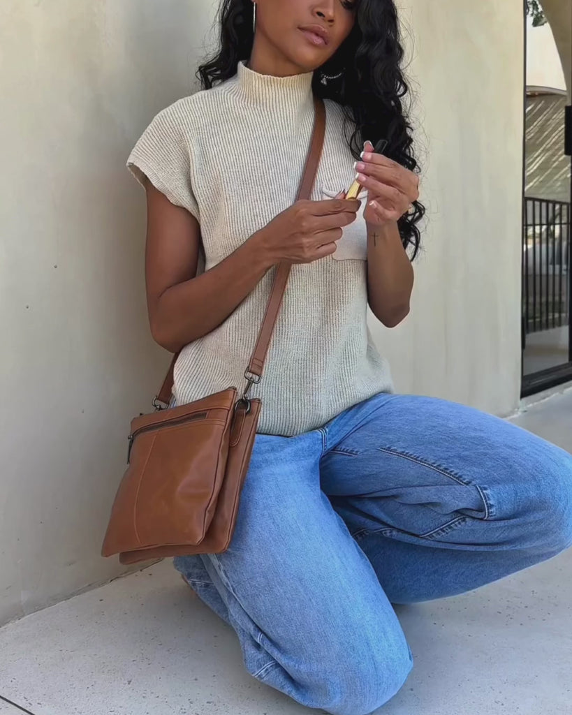 Camel Bare Leather Neve Bag 